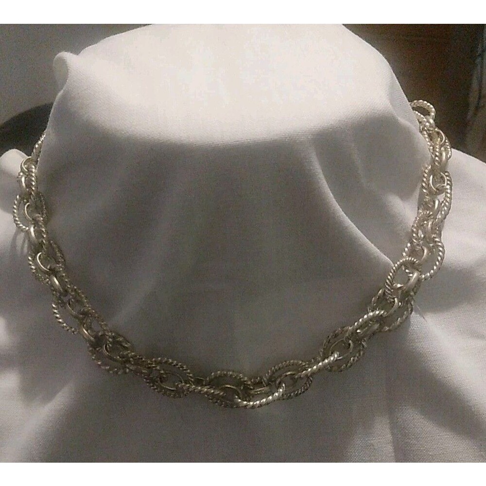 Rope Chain Link Necklace Silver Tone  Choker